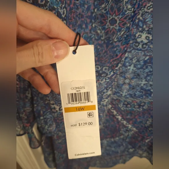 NWT / Calvin Klein Blue and White Floral Midi Dress - Picture 3 of 11